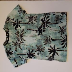 Art Class XS (4/5) short sleeve shirt green/white/peach w/black palm trees